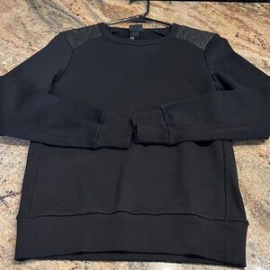 H&M Black Crewneck Sweater with Leather Accents